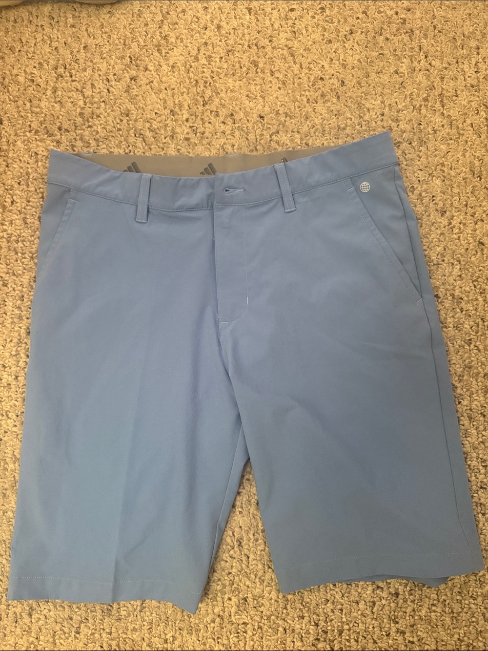 adidas Light Blue Shorts with (medium blue) Gray Waistband